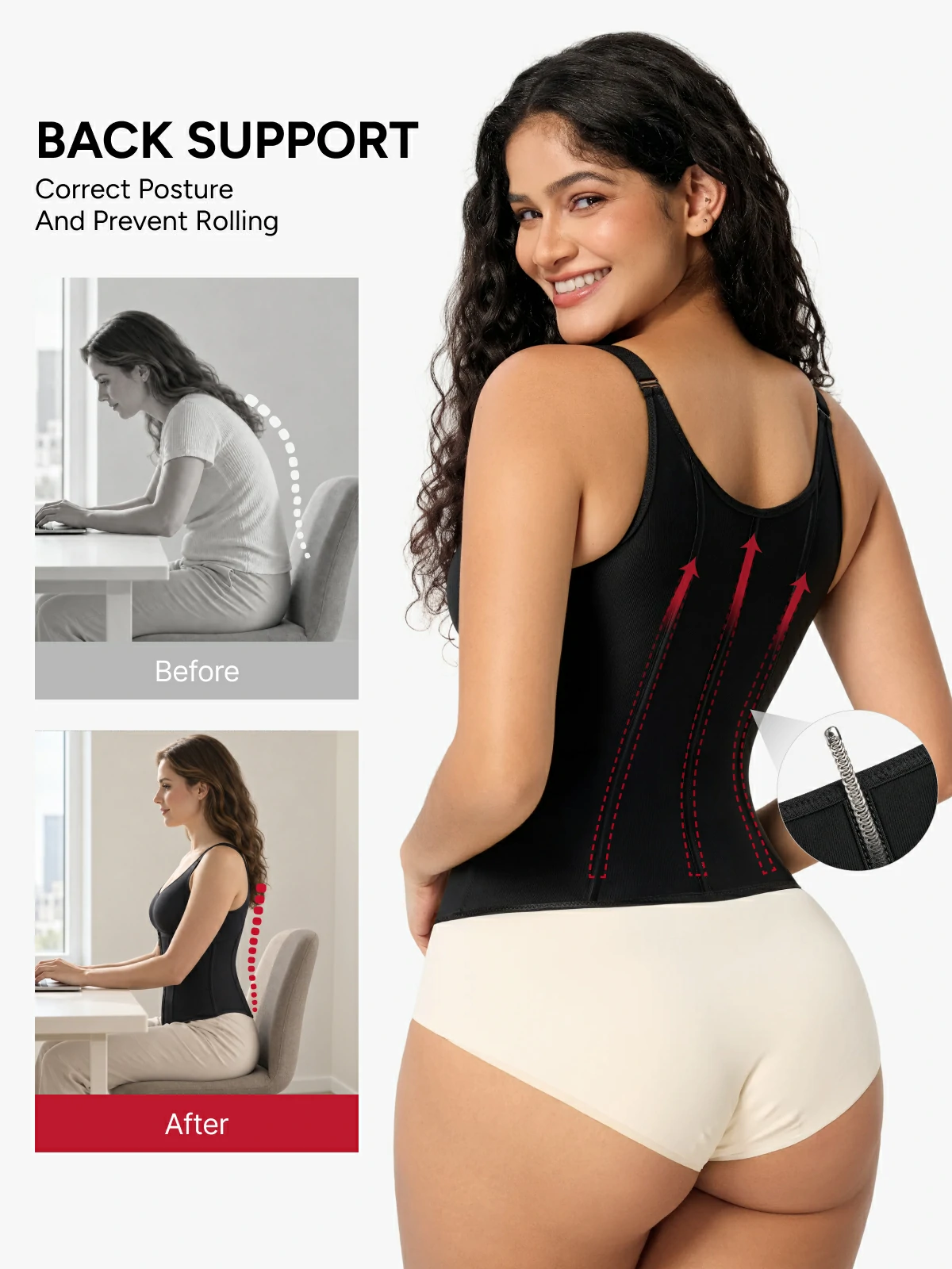 Women Front Zip Waist Sculpting Tummy Control Corset Top