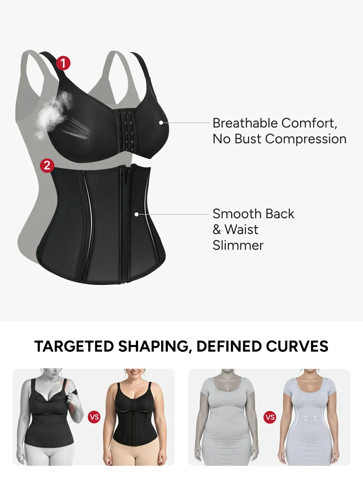 Women Front Zip Waist Sculpting Tummy Control Corset Top