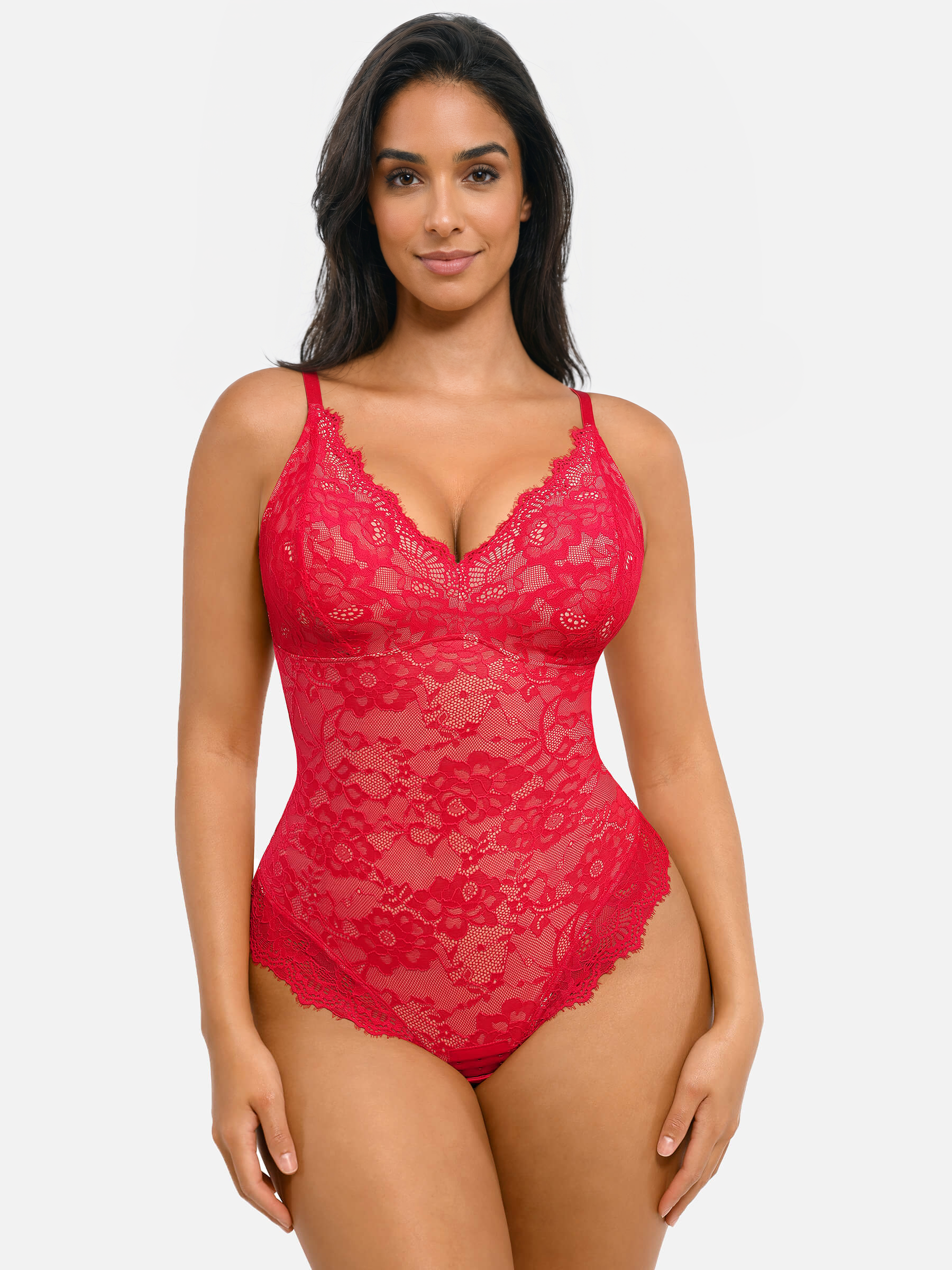 Lace Smoothing Tummy Control Cami Thong Bodysuit