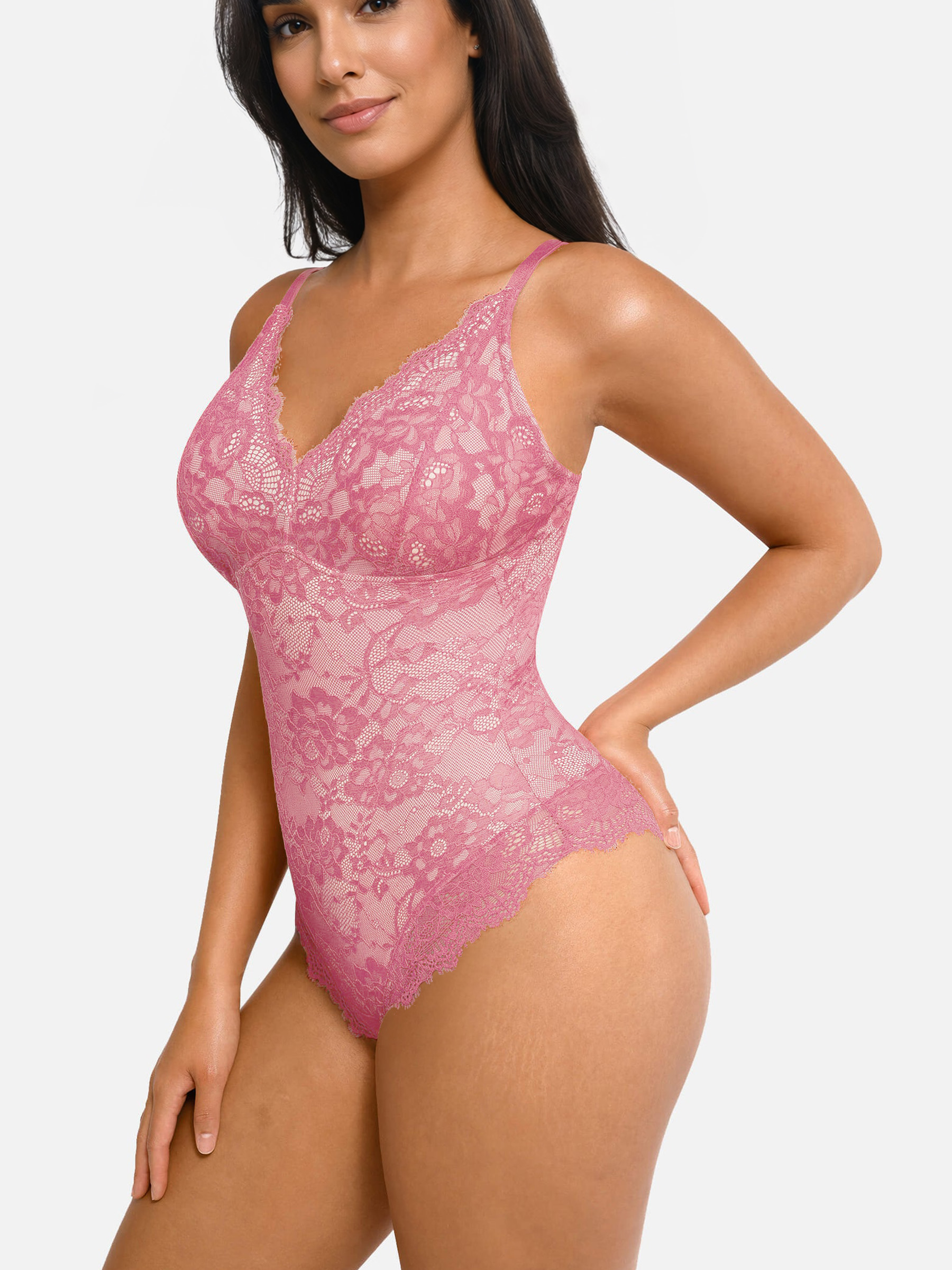 Lace Smoothing Tummy Control Cami Thong Bodysuit