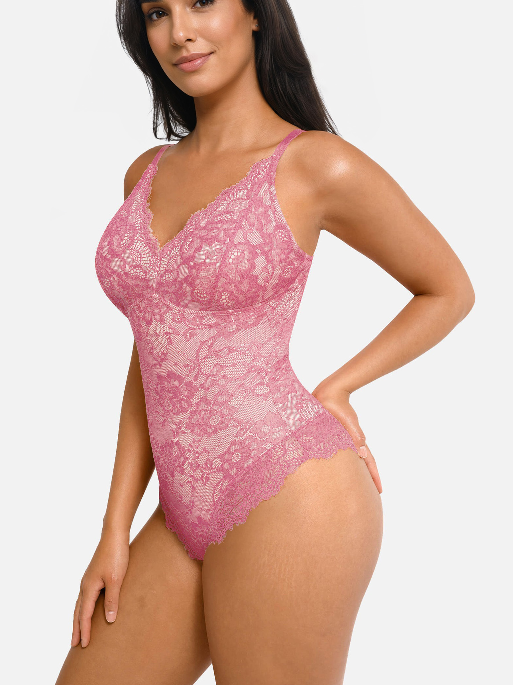 Lace Smoothing Tummy Control Cami Thong Bodysuit