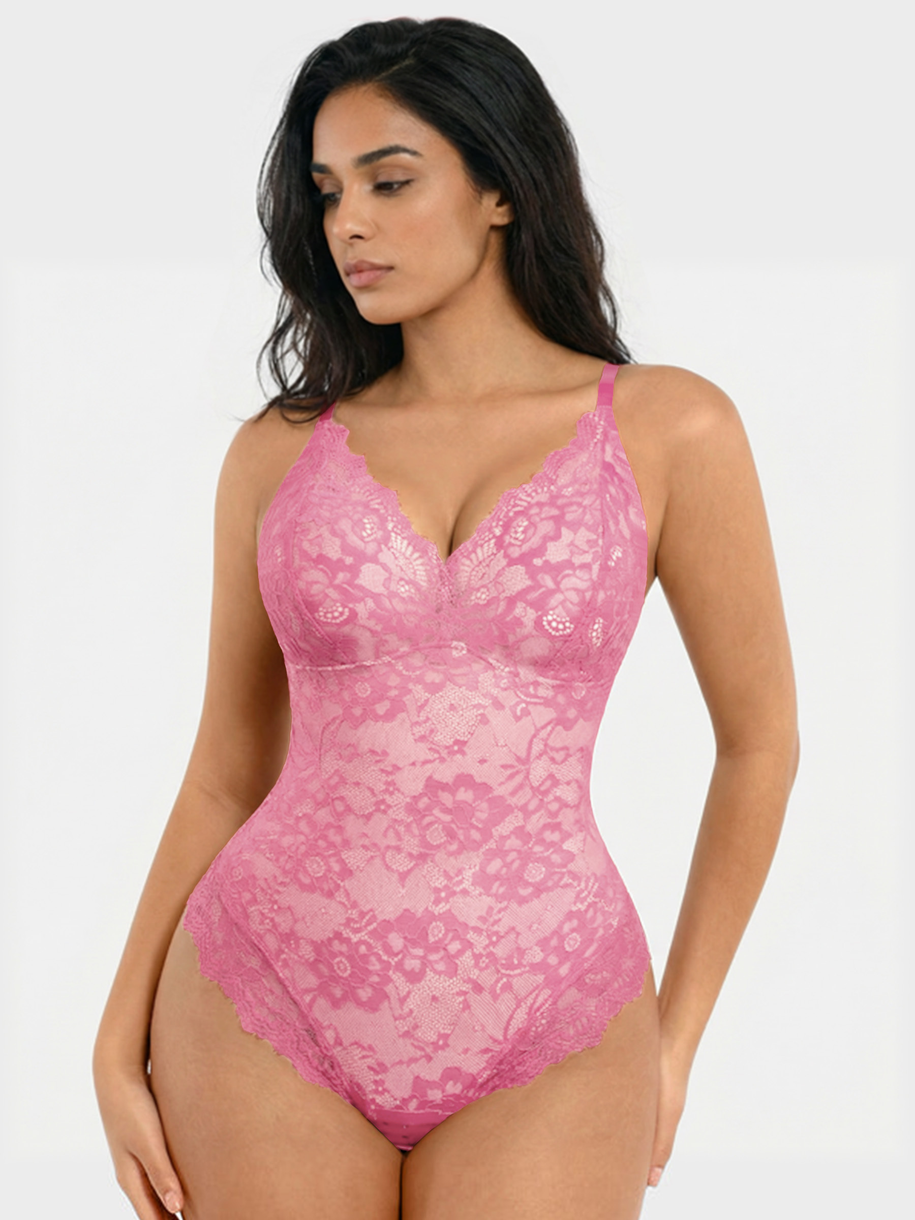Lace Smoothing Tummy Control Cami Thong Bodysuit