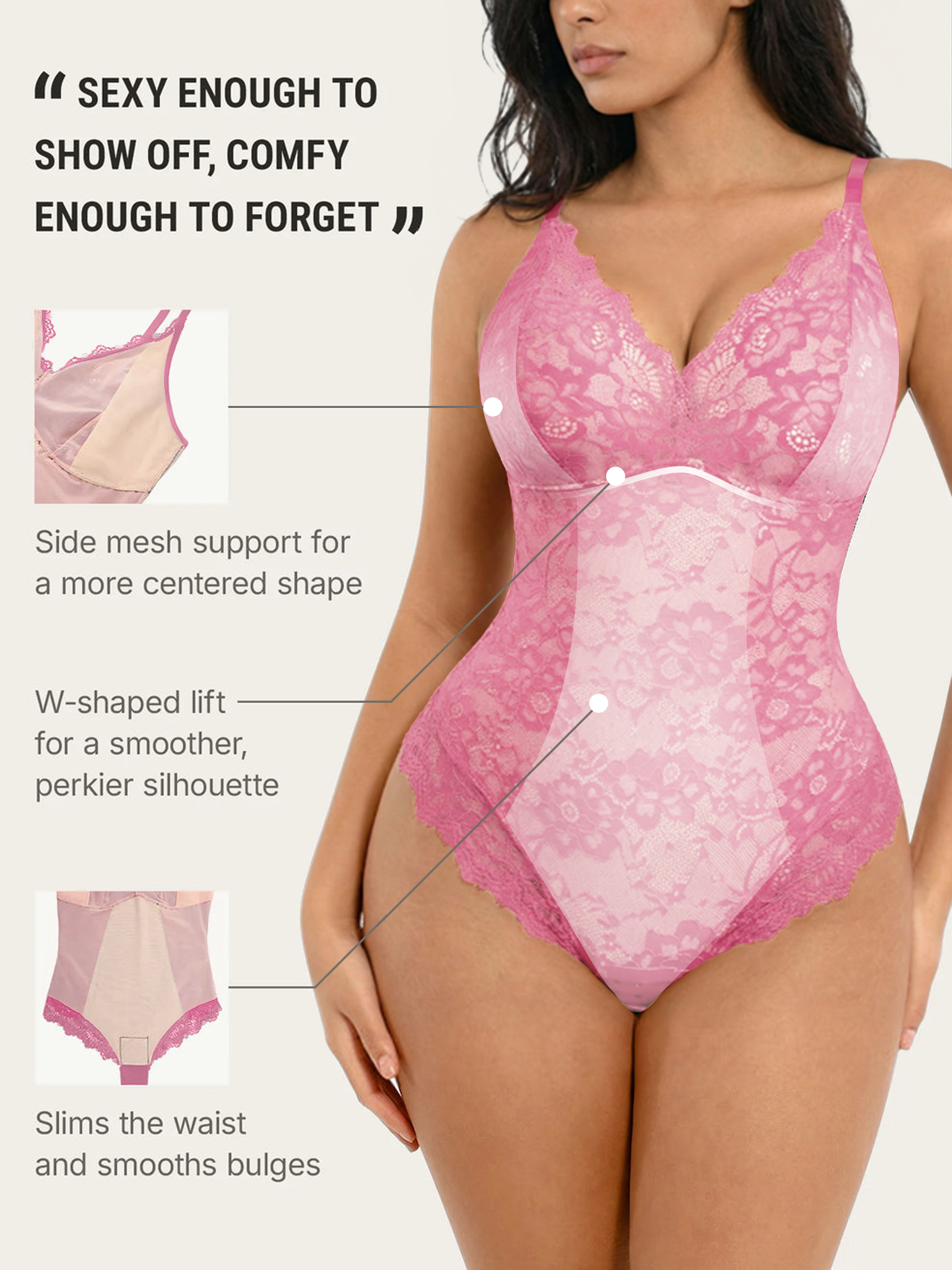 Lace Smoothing Tummy Control Cami Thong Bodysuit