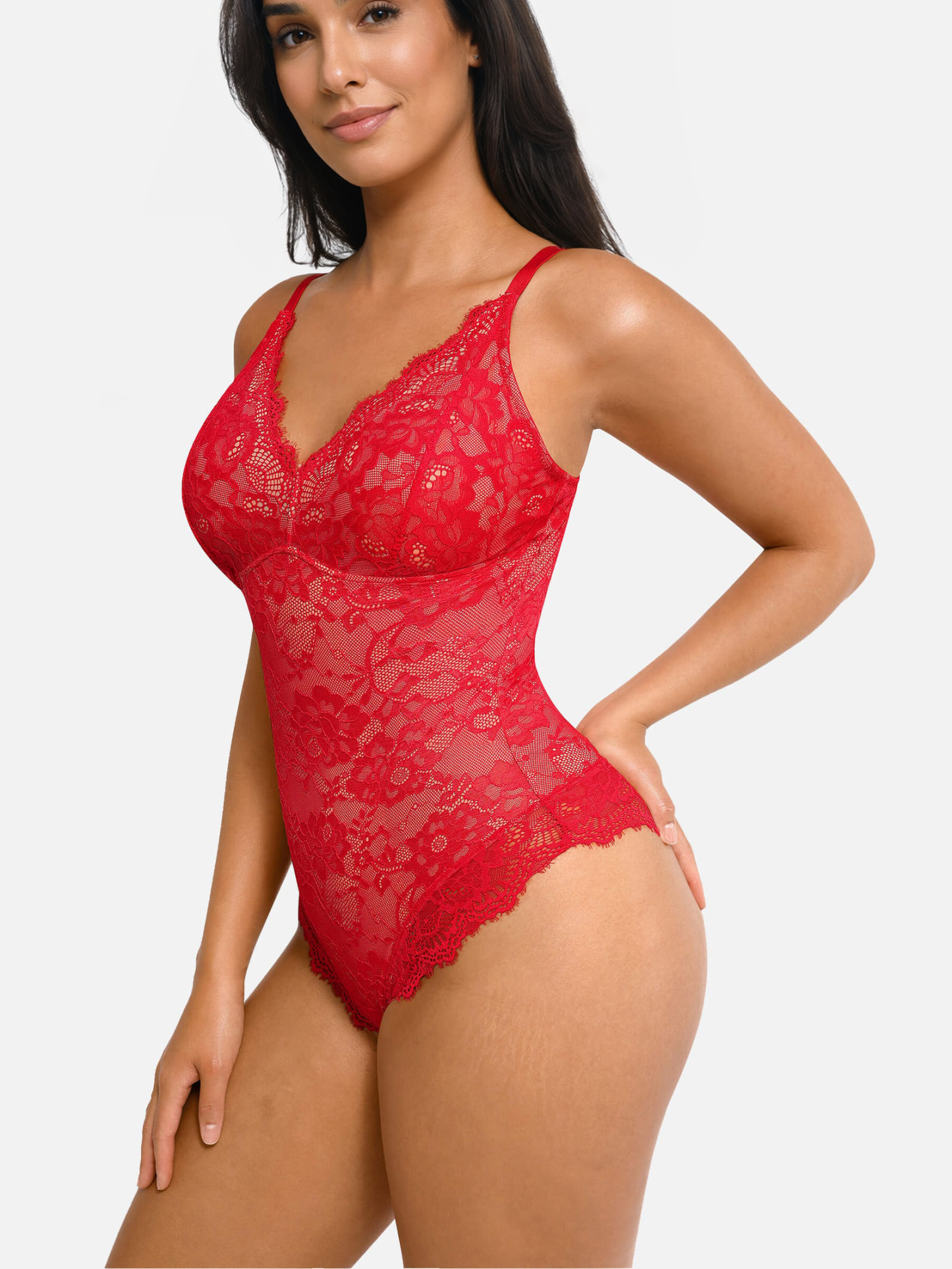 Lace Smoothing Tummy Control Cami Thong Bodysuit