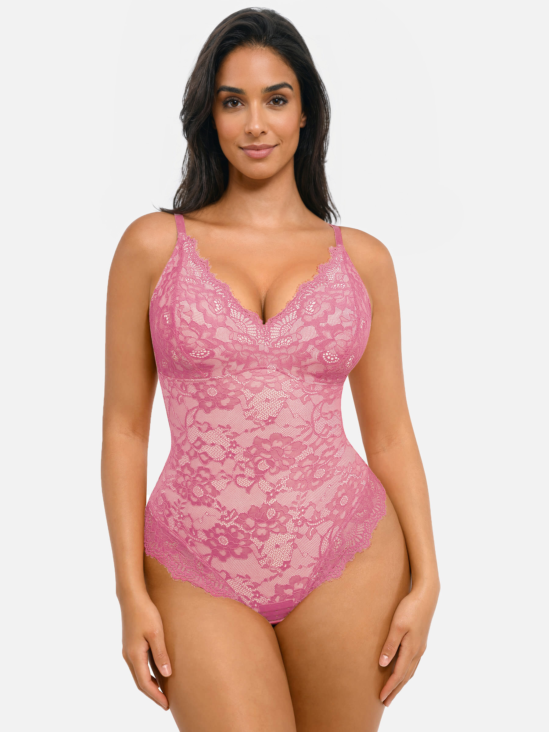 Lace Smoothing Tummy Control Cami Thong Bodysuit
