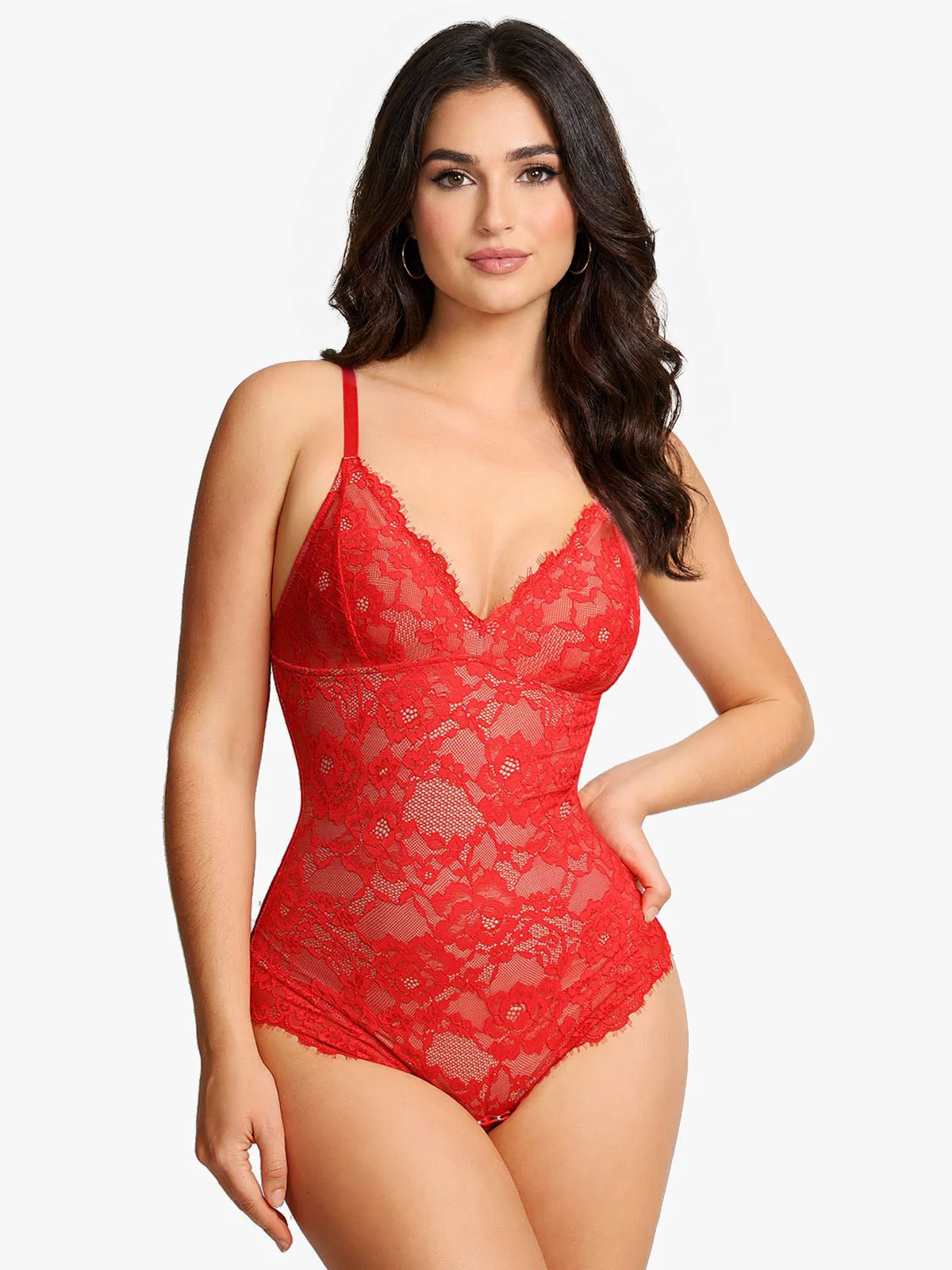 Lace Smoothing Plunge Cami Thong Bodysuit