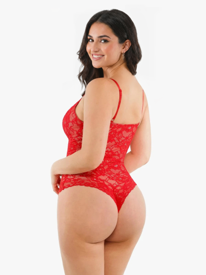 Lace Smoothing Plunge Cami Thong Bodysuit