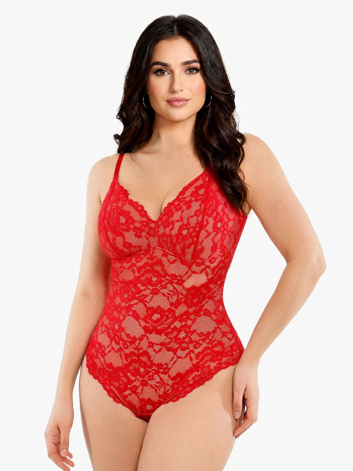 Lace Smoothing Plunge Cami Thong Bodysuit