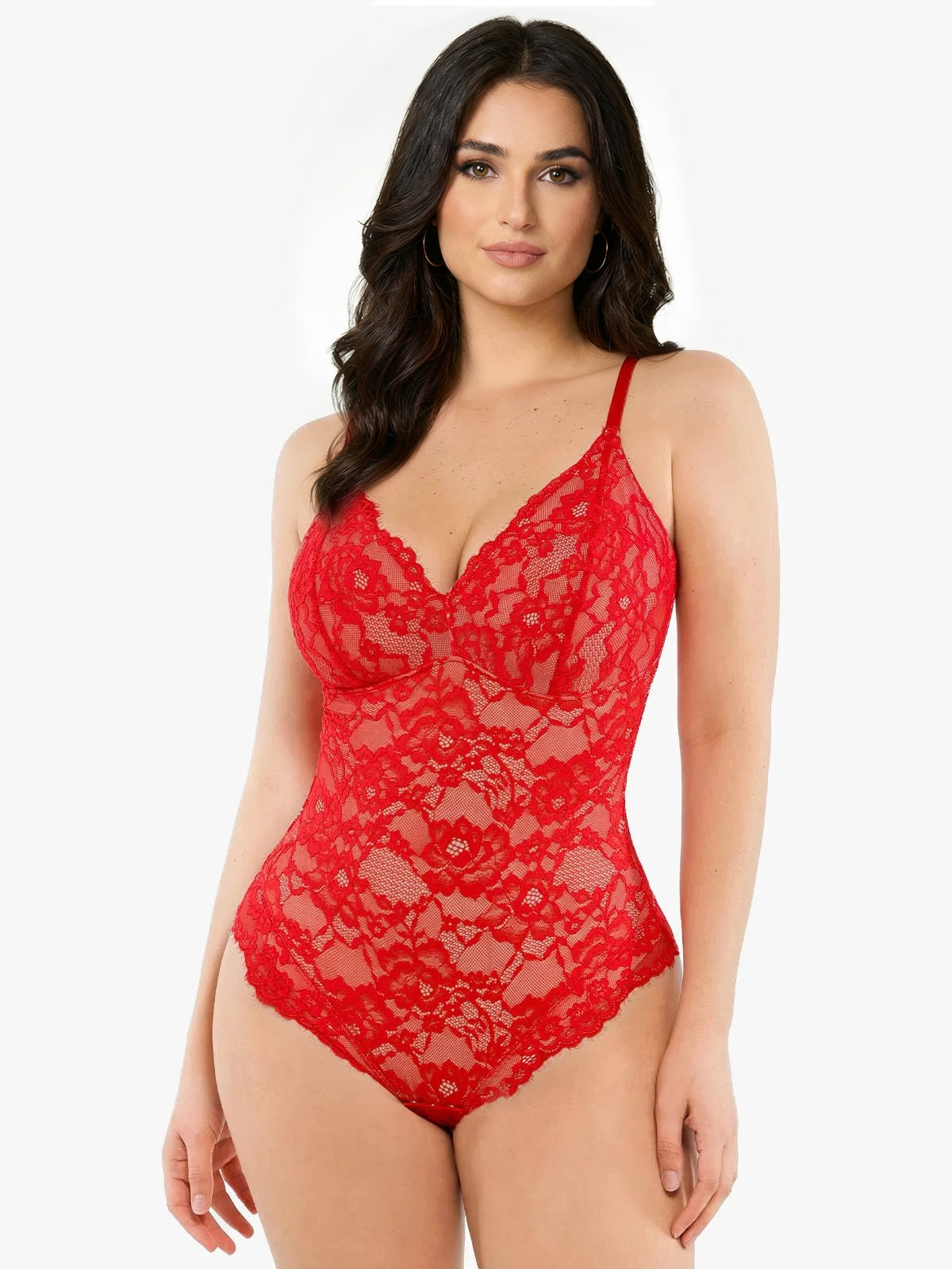 Lace Smoothing Plunge Cami Thong Bodysuit