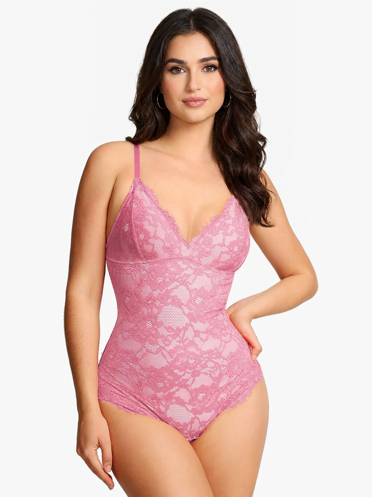 Lace Smoothing Plunge Cami Thong Bodysuit