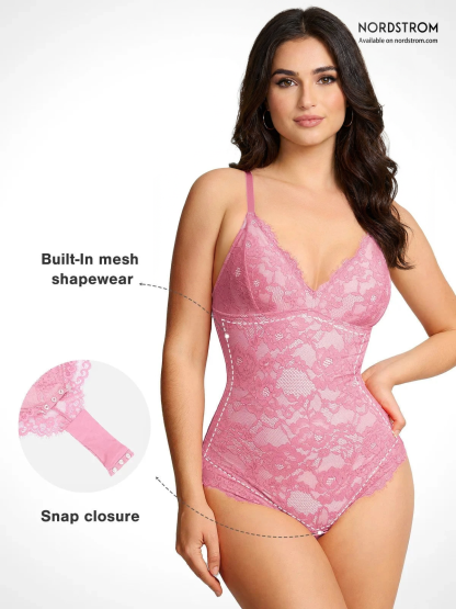 Lace Smoothing Plunge Cami Thong Bodysuit