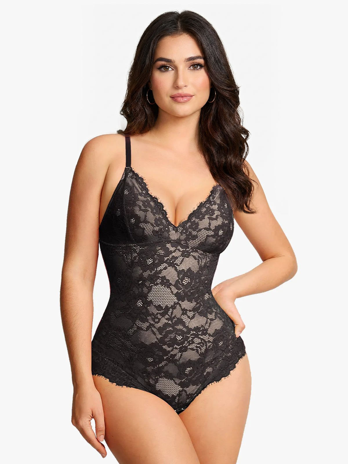 Lace Smoothing Plunge Cami Thong Bodysuit