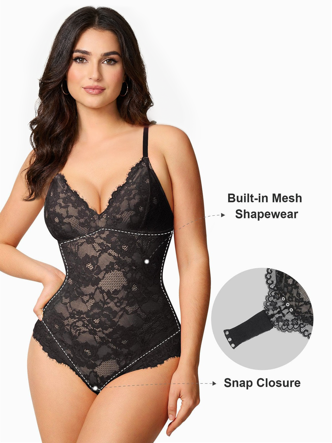 Lace Smoothing Plunge Cami Thong Bodysuit