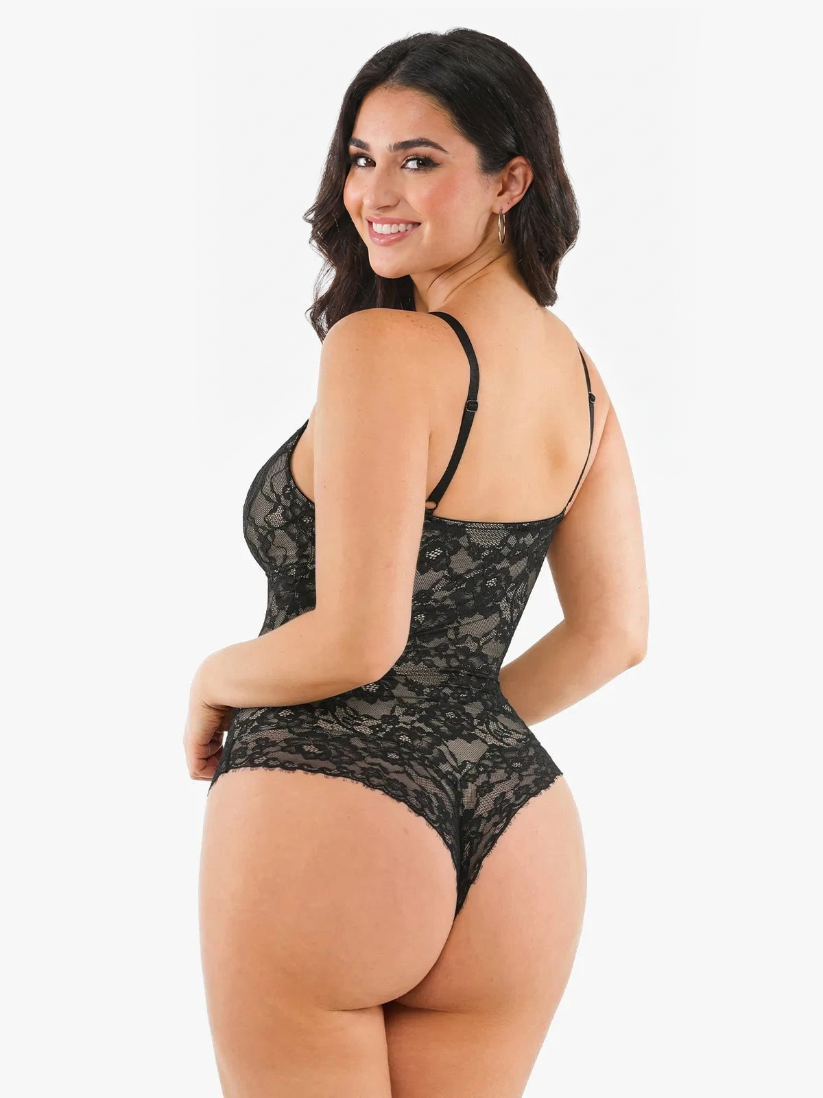 Lace Smoothing Plunge Cami Thong Bodysuit