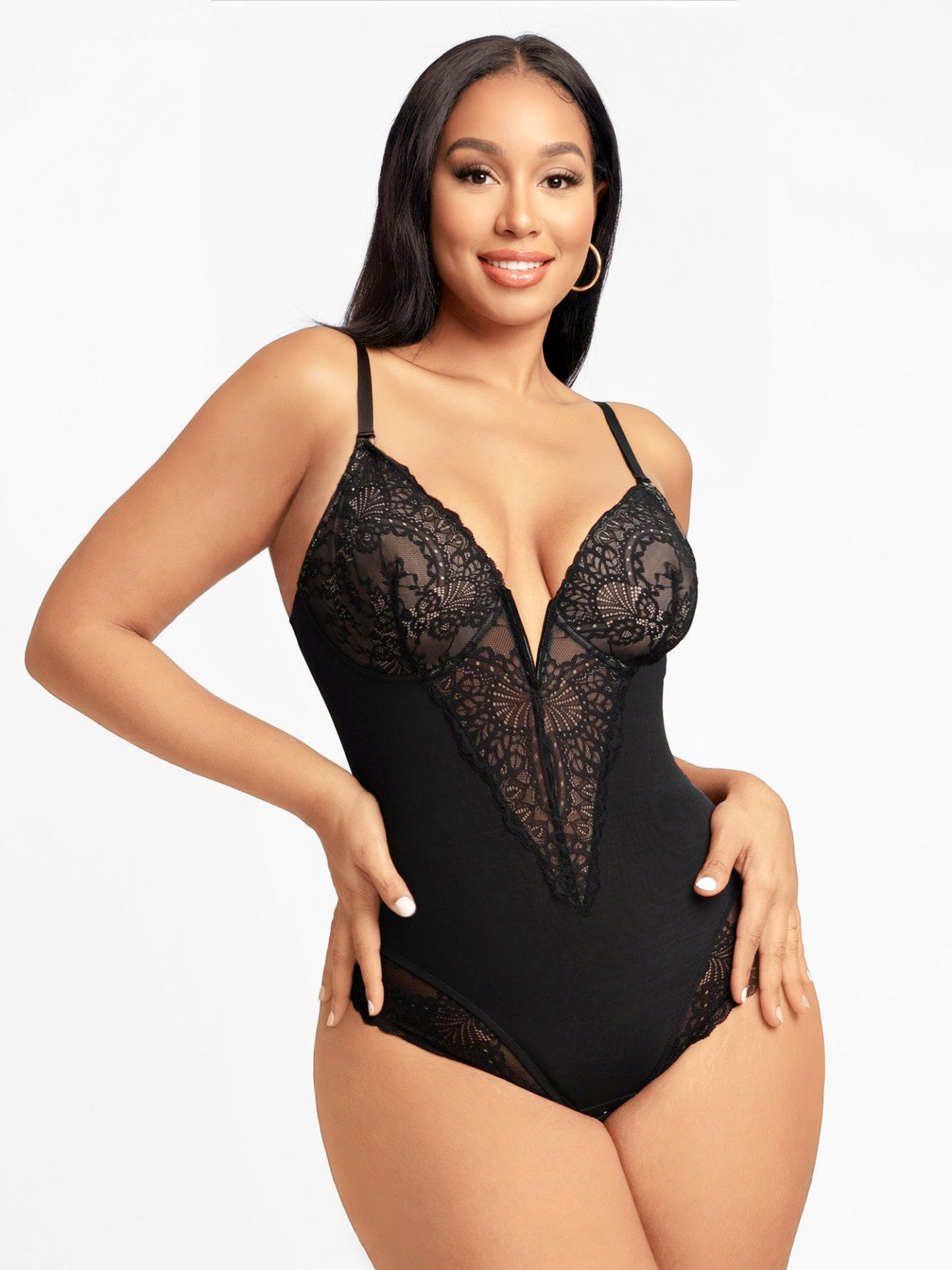 Lace Deep Plunge Cami Thong Bodysuit