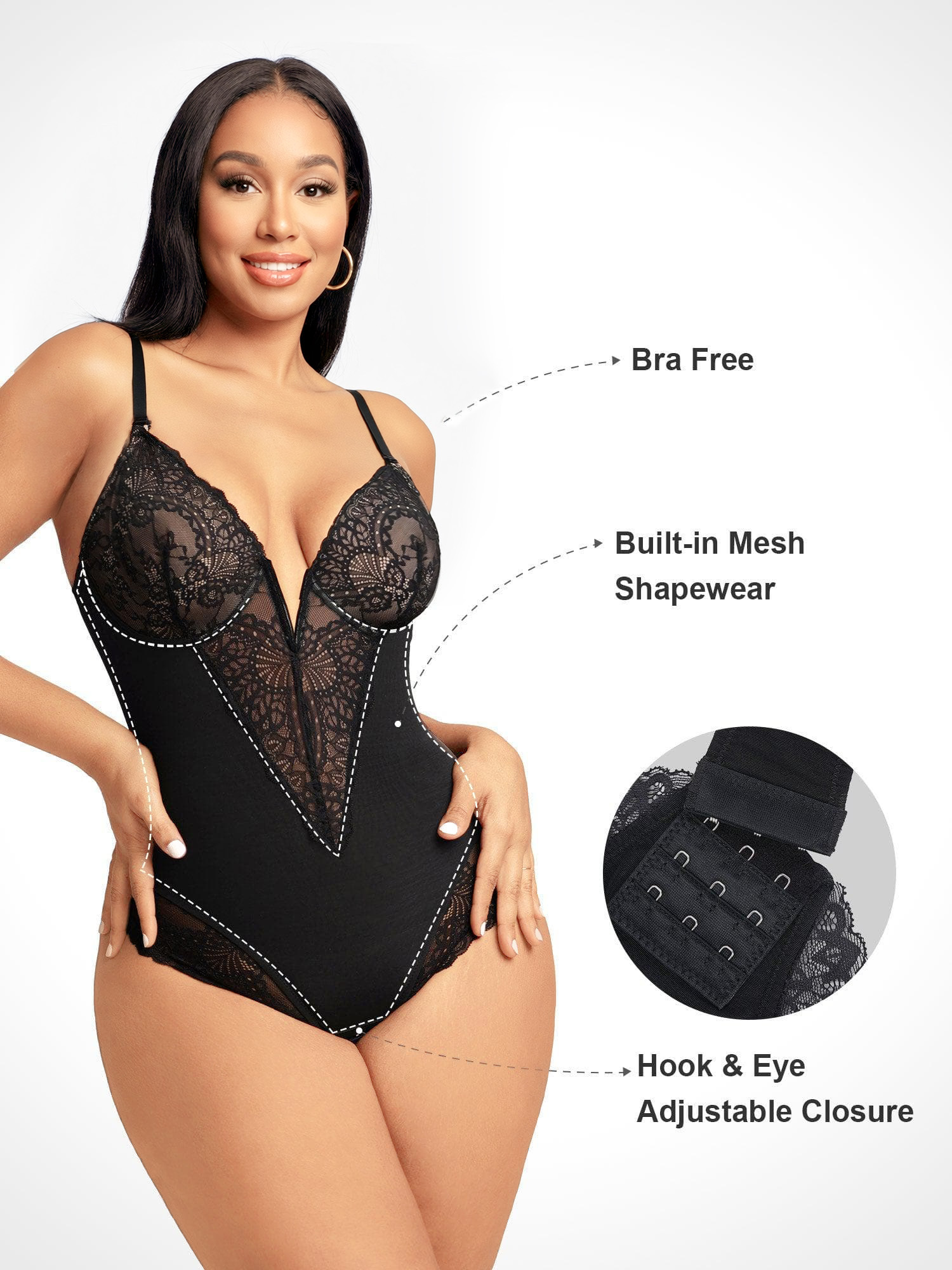 Lace Deep Plunge Cami Thong Bodysuit