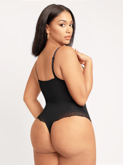 Lace Deep Plunge Cami Thong Bodysuit