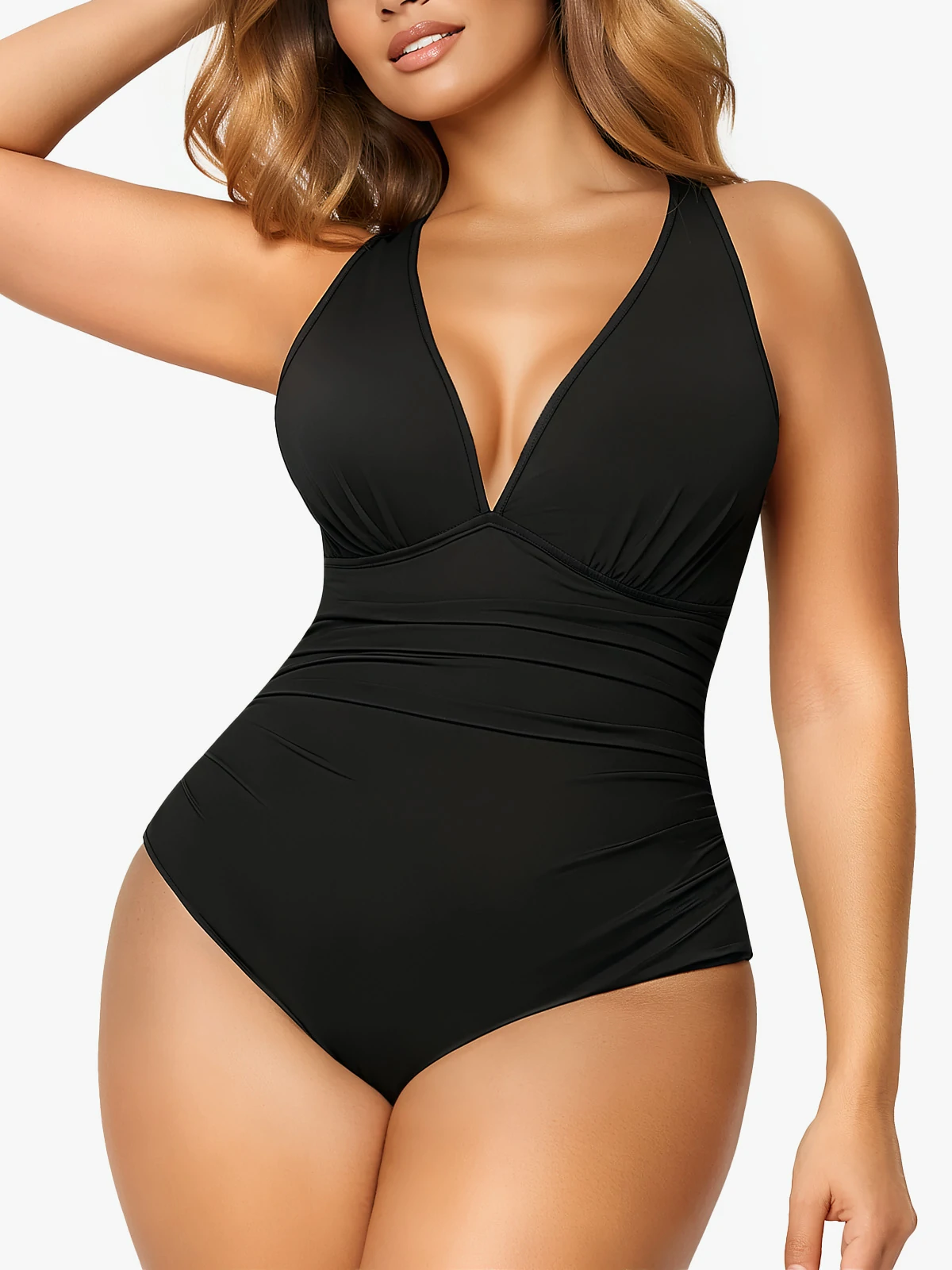 Deep Plunge Ruched One-Piece Swimsuit