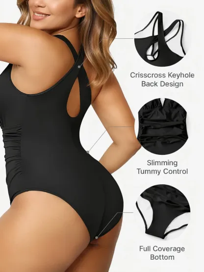 Deep Plunge Ruched One-Piece Swimsuit