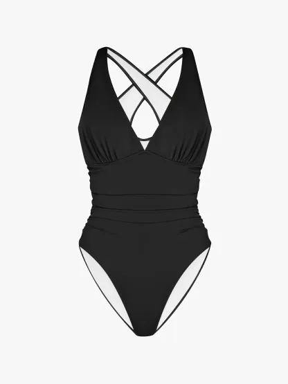 Deep Plunge Ruched One-Piece Swimsuit