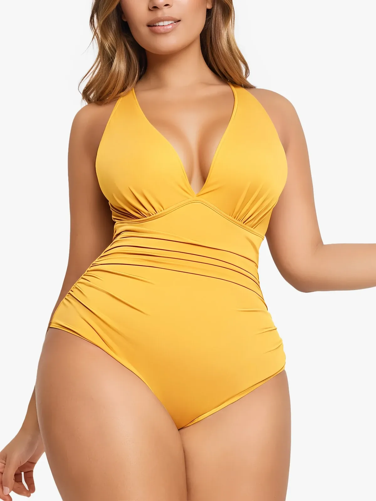 Deep Plunge Ruched One-Piece Swimsuit