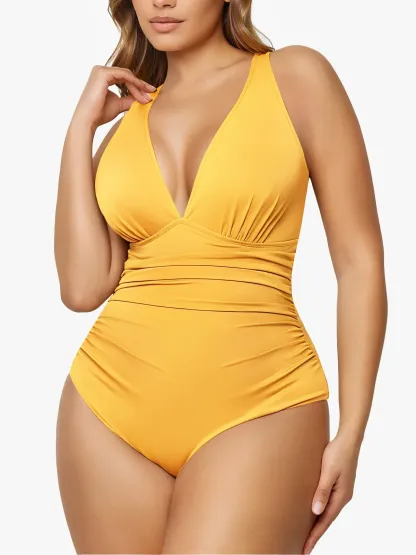 Deep Plunge Ruched One-Piece Swimsuit