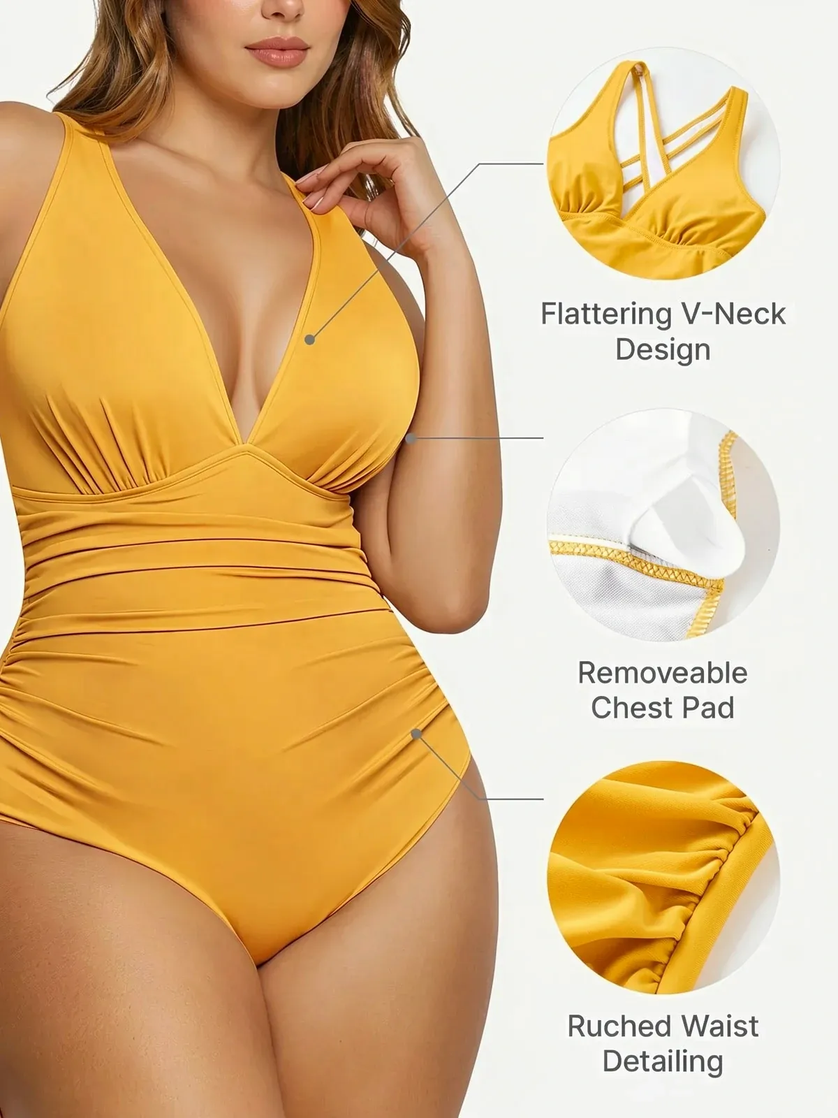 Deep Plunge Ruched One-Piece Swimsuit