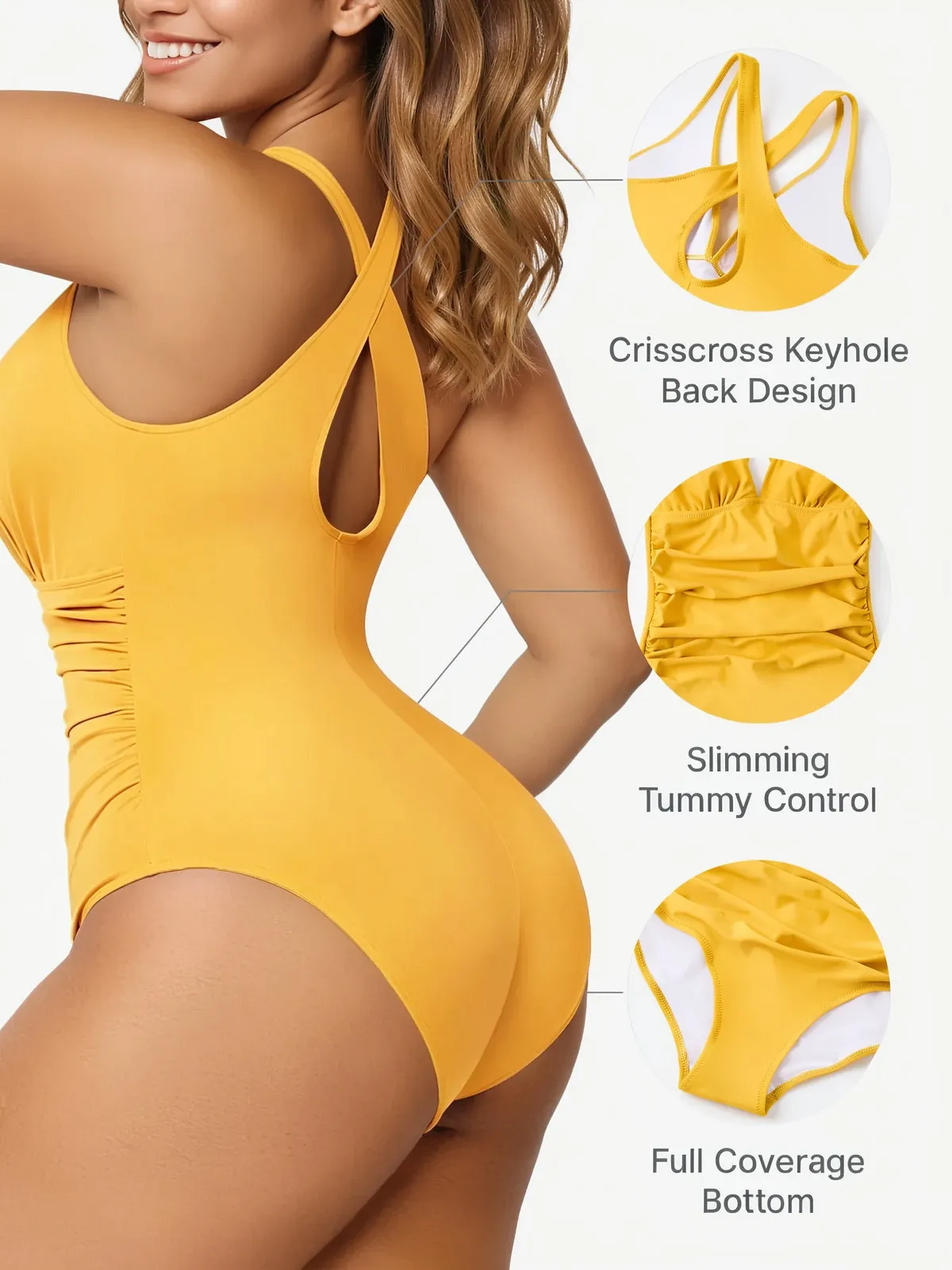 Deep Plunge Ruched One-Piece Swimsuit