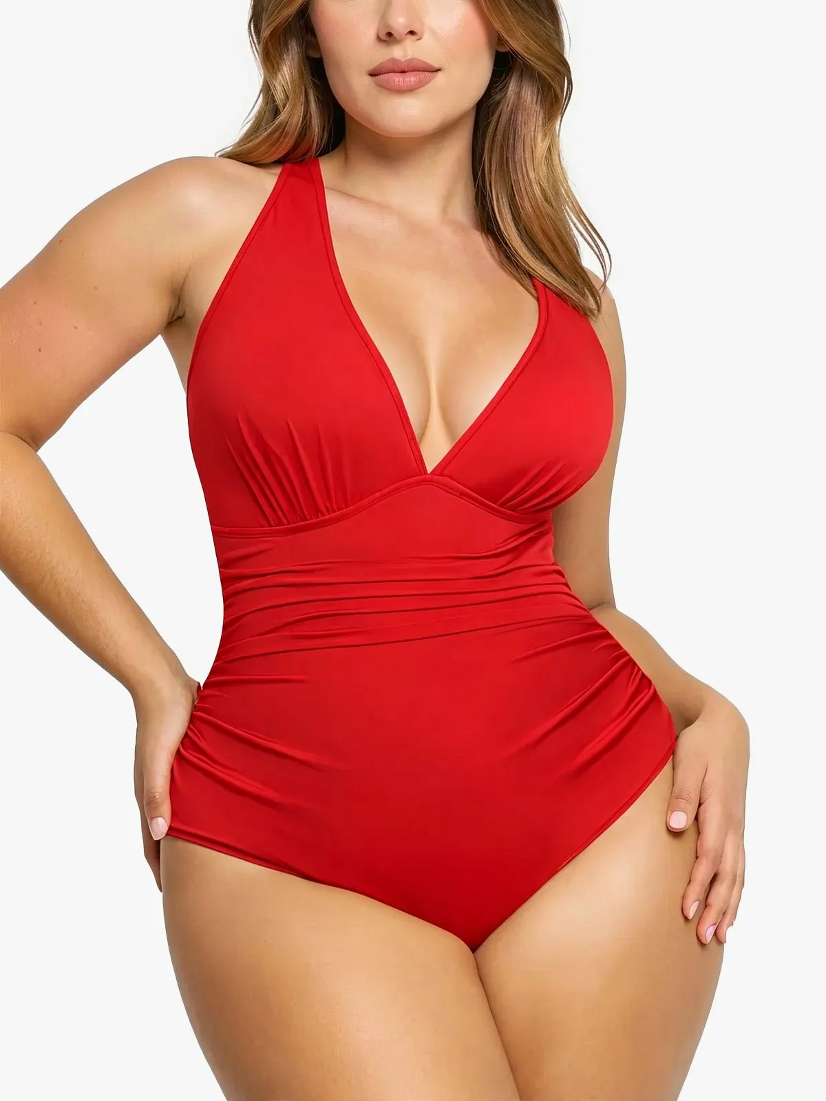 Deep Plunge Ruched One-Piece Swimsuit