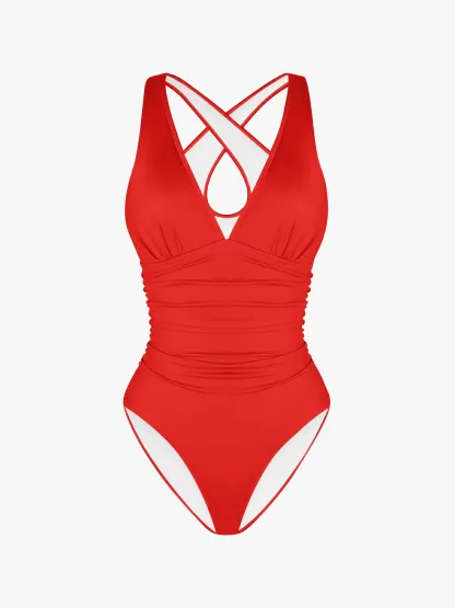 Deep Plunge Ruched One-Piece Swimsuit