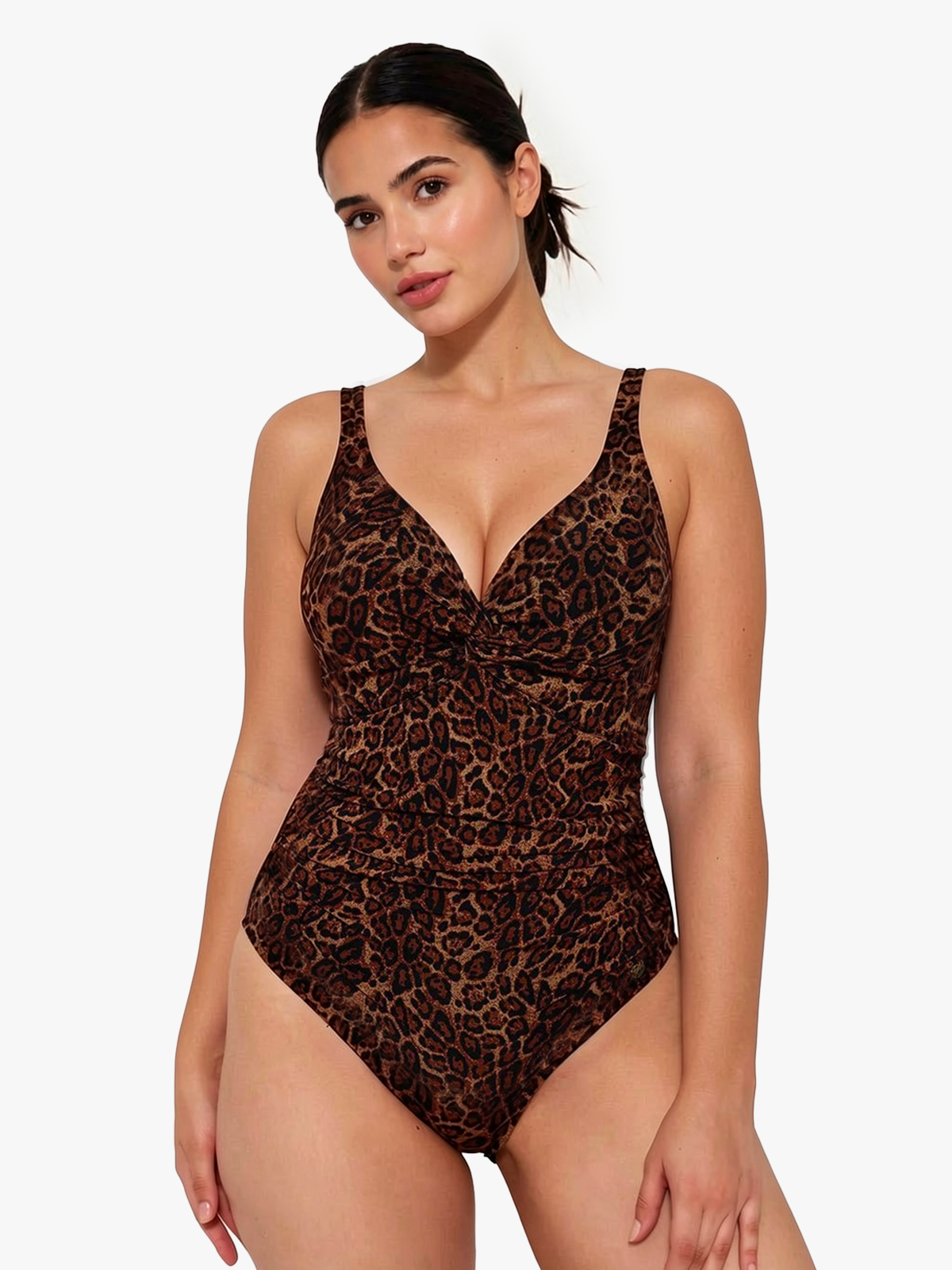 Deep Plunge Twist Front Ruched One-Piece Swimsuit