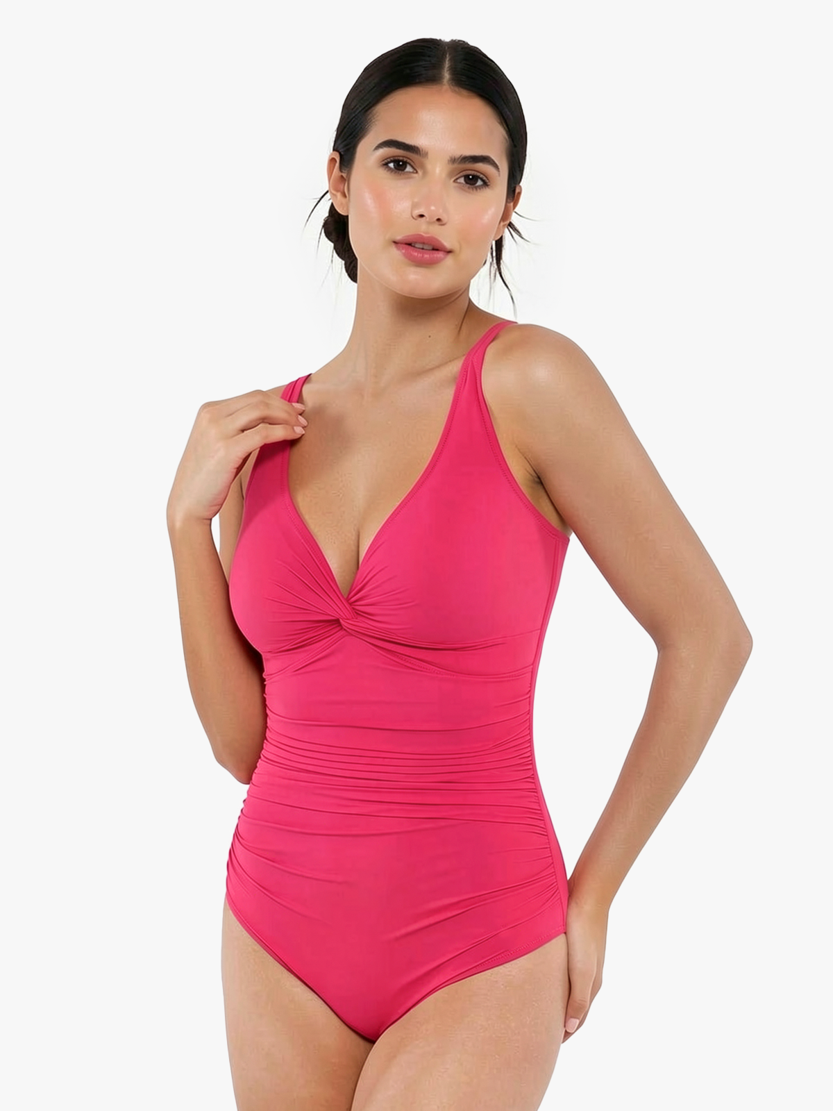 Deep Plunge Twist Front Ruched One-Piece Swimsuit