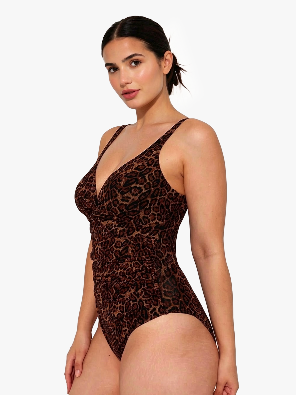 Deep Plunge Twist Front Ruched One-Piece Swimsuit