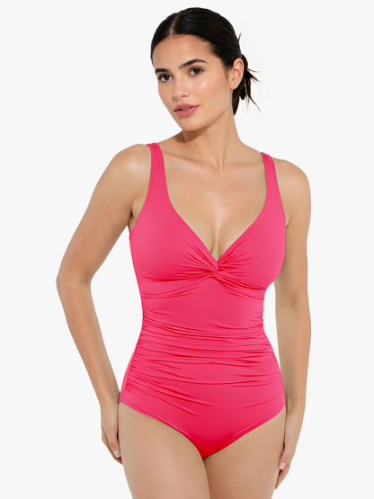 Deep Plunge Twist Front Ruched One-Piece Swimsuit