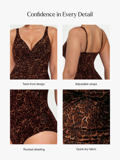 Deep Plunge Twist Front Ruched One-Piece Swimsuit