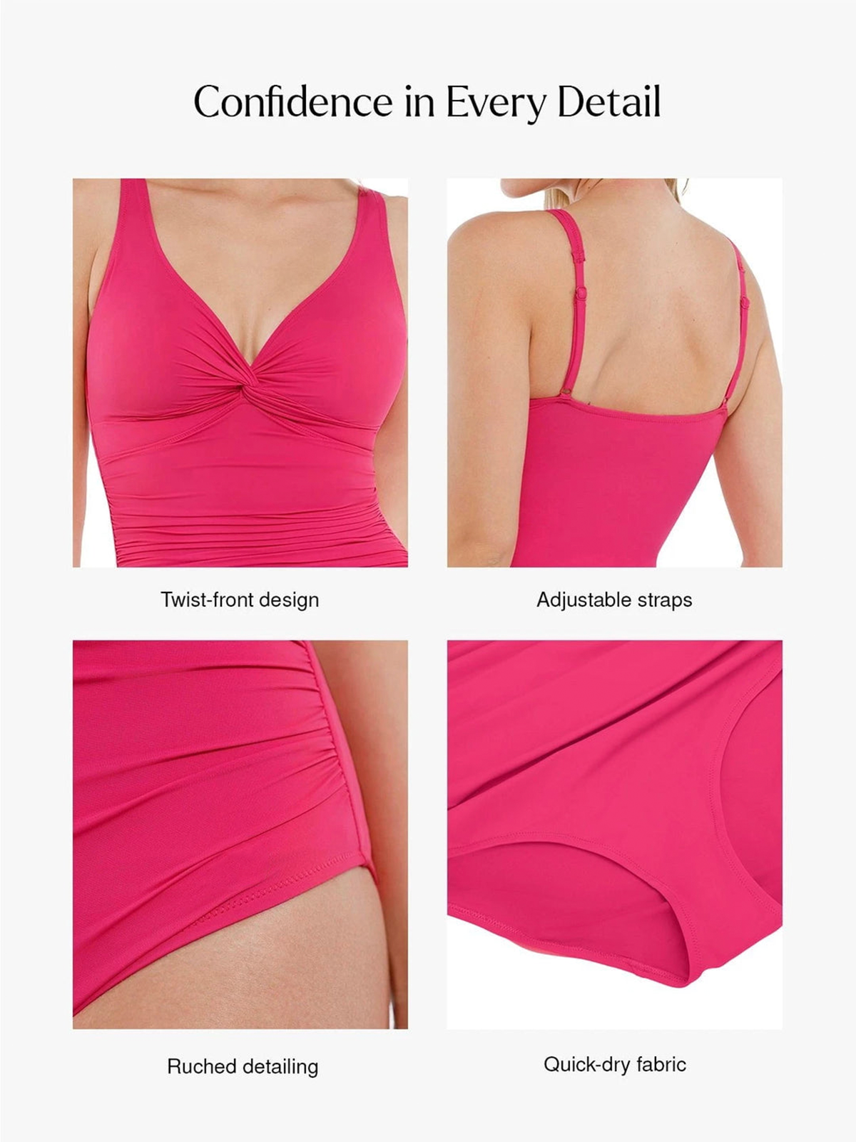 Deep Plunge Twist Front Ruched One-Piece Swimsuit