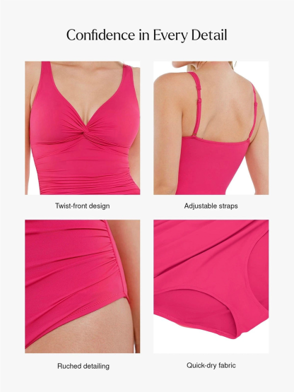 Deep Plunge Twist Front Ruched One-Piece Swimsuit