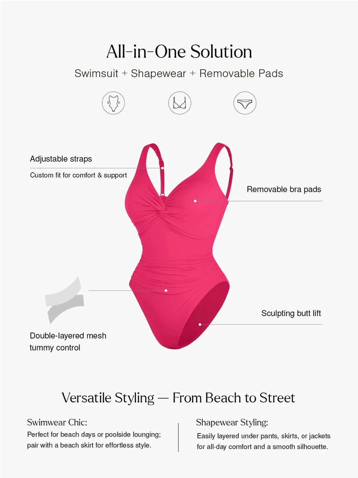 Deep Plunge Twist Front Ruched One-Piece Swimsuit