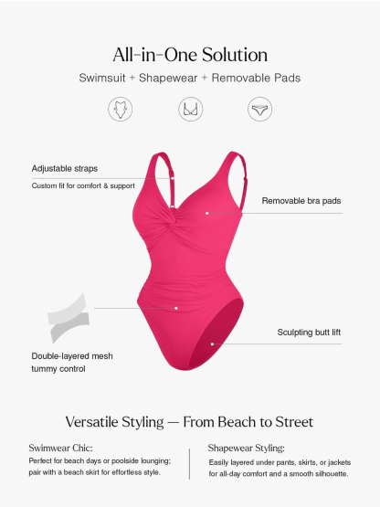 Deep Plunge Twist Front Ruched One-Piece Swimsuit