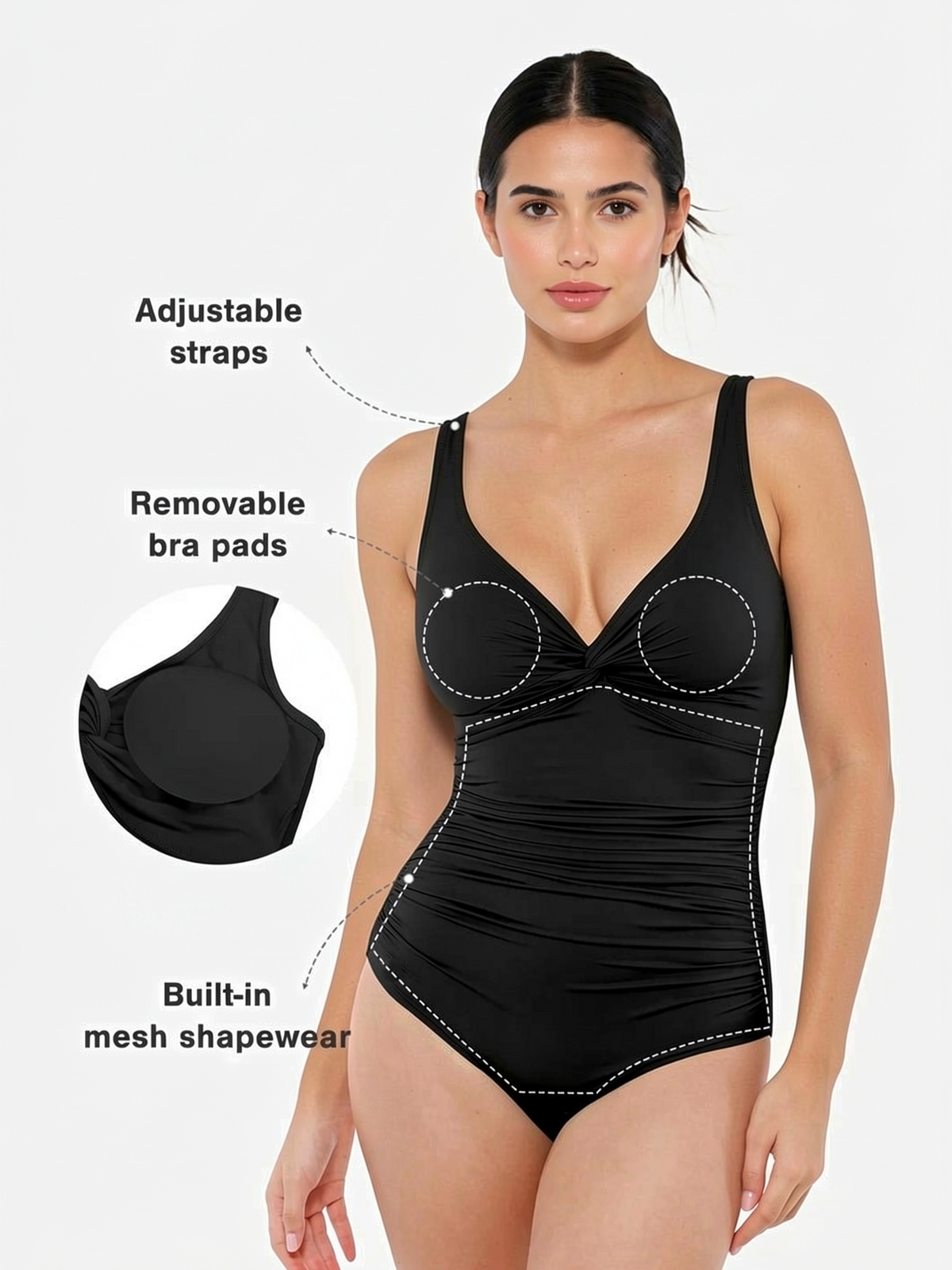 Deep Plunge Twist Front Ruched One-Piece Swimsuit