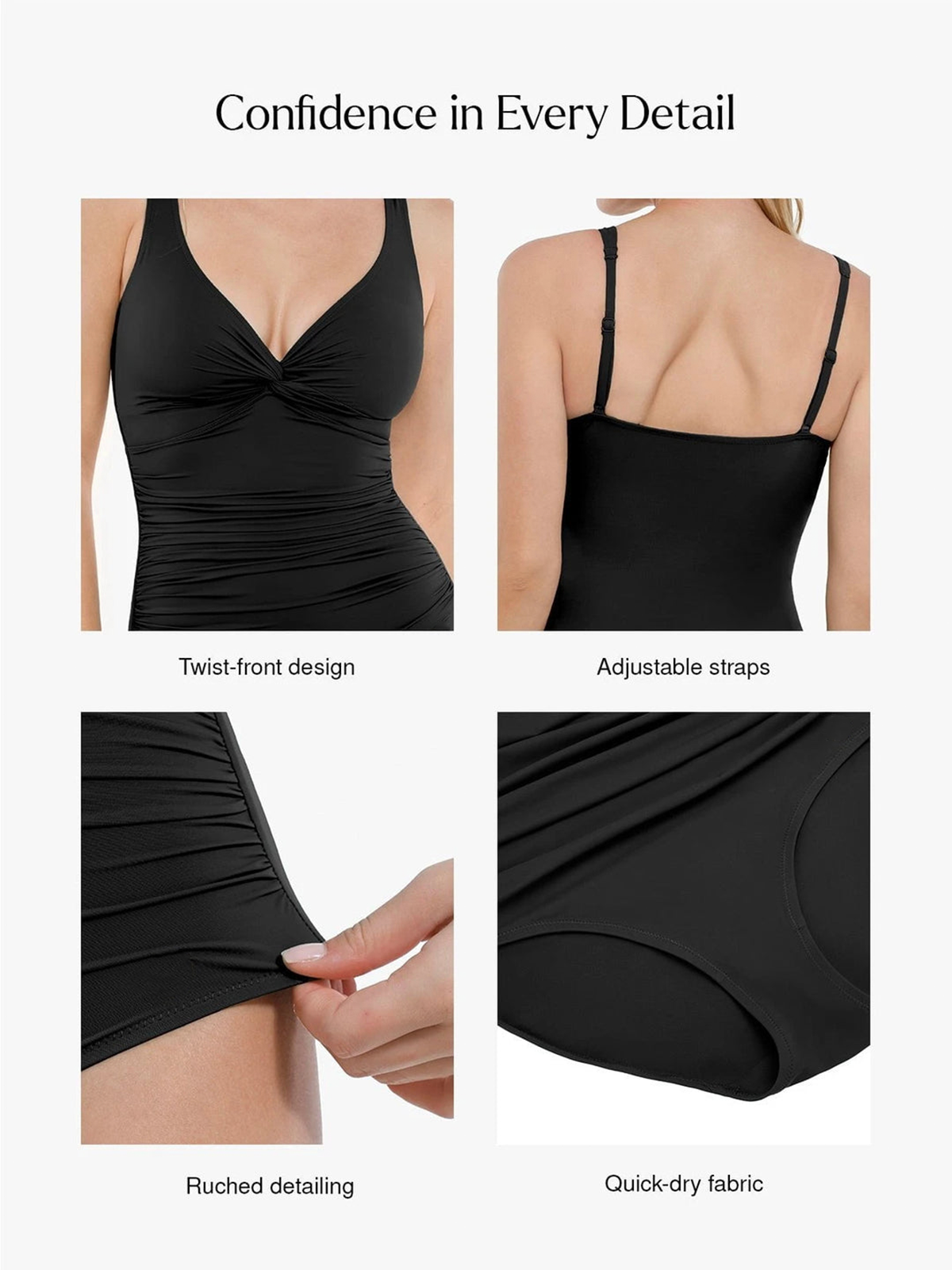 Deep Plunge Twist Front Ruched One-Piece Swimsuit