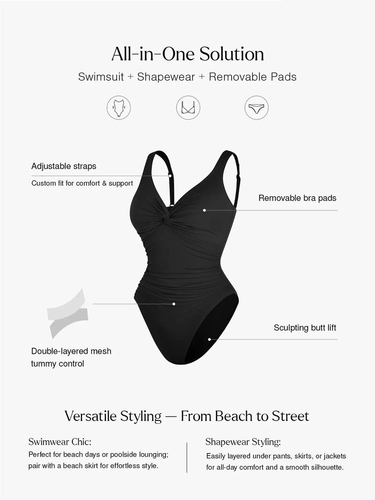 Deep Plunge Twist Front Ruched One-Piece Swimsuit