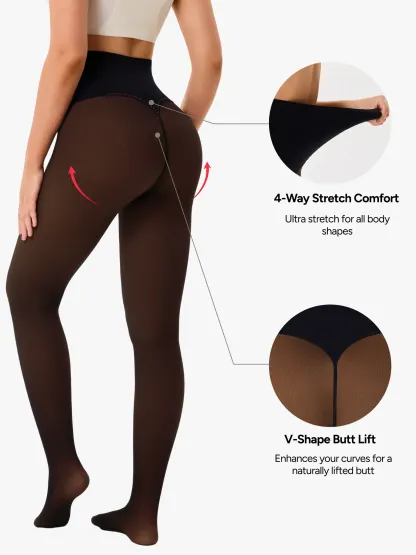 High Waisted Fleece Lined Thermal Compression Tight Tummy Control Leggings For Women