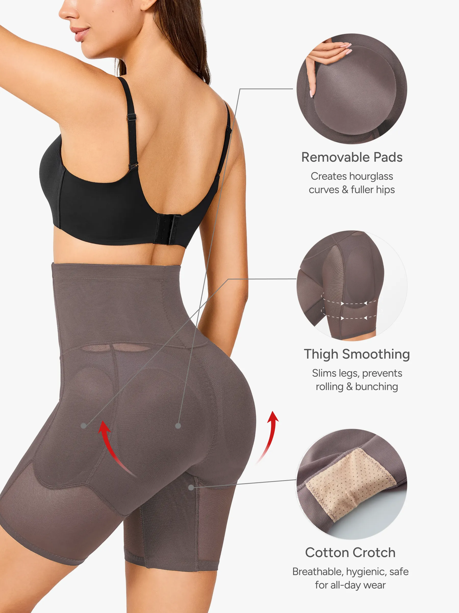 Women High Waist Padded Butt Lifting Shorts Thigh Shapewear 