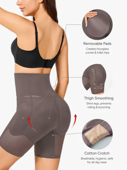 Women High Waist Padded Butt Lifting Shorts Thigh Shapewear 