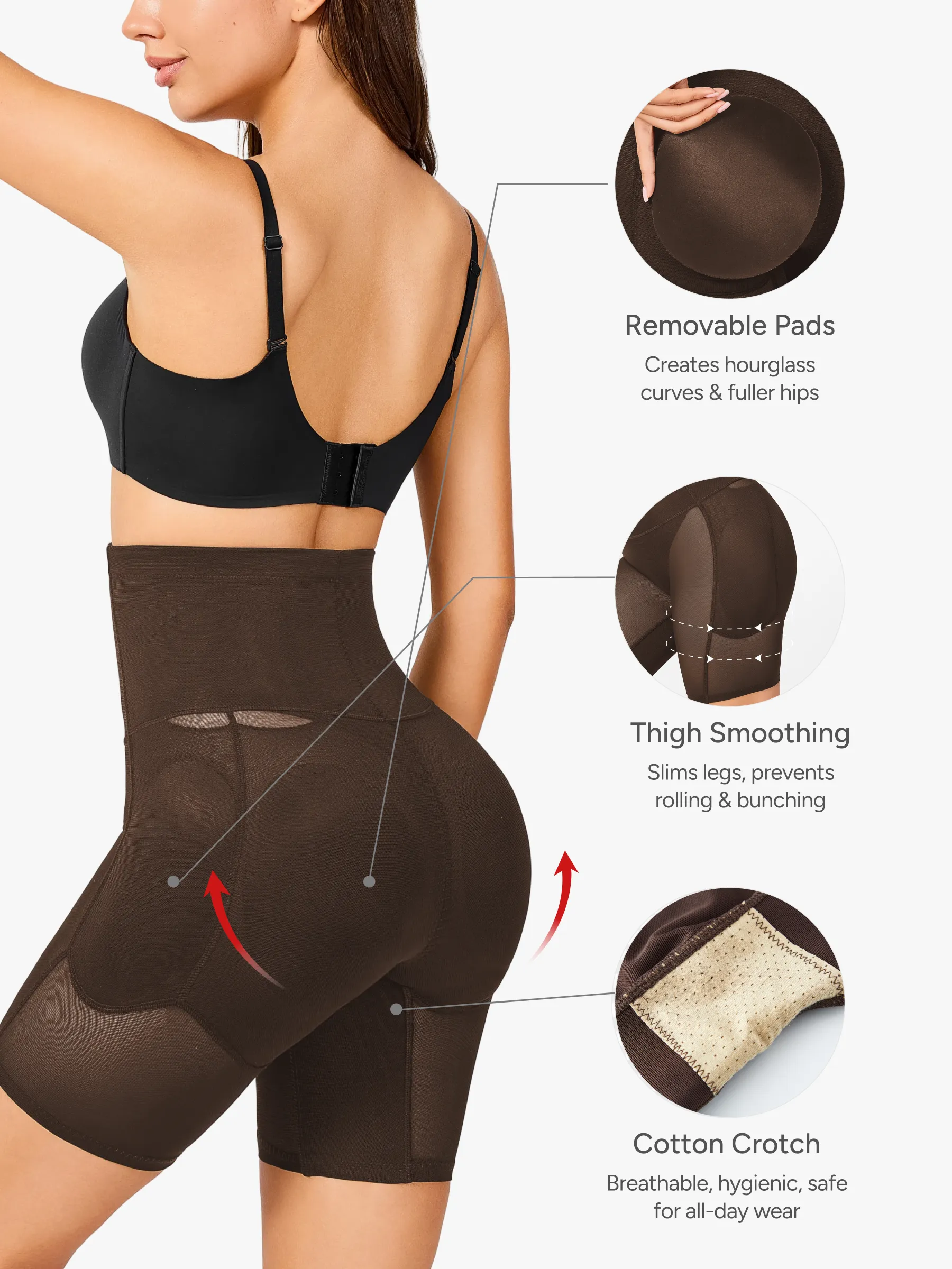Women High Waist Padded Butt Lifting Shorts Thigh Shapewear 