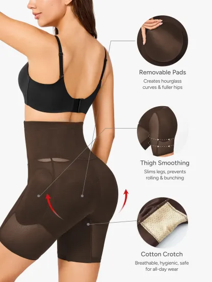 Women High Waist Padded Butt Lifting Shorts Thigh Shapewear 