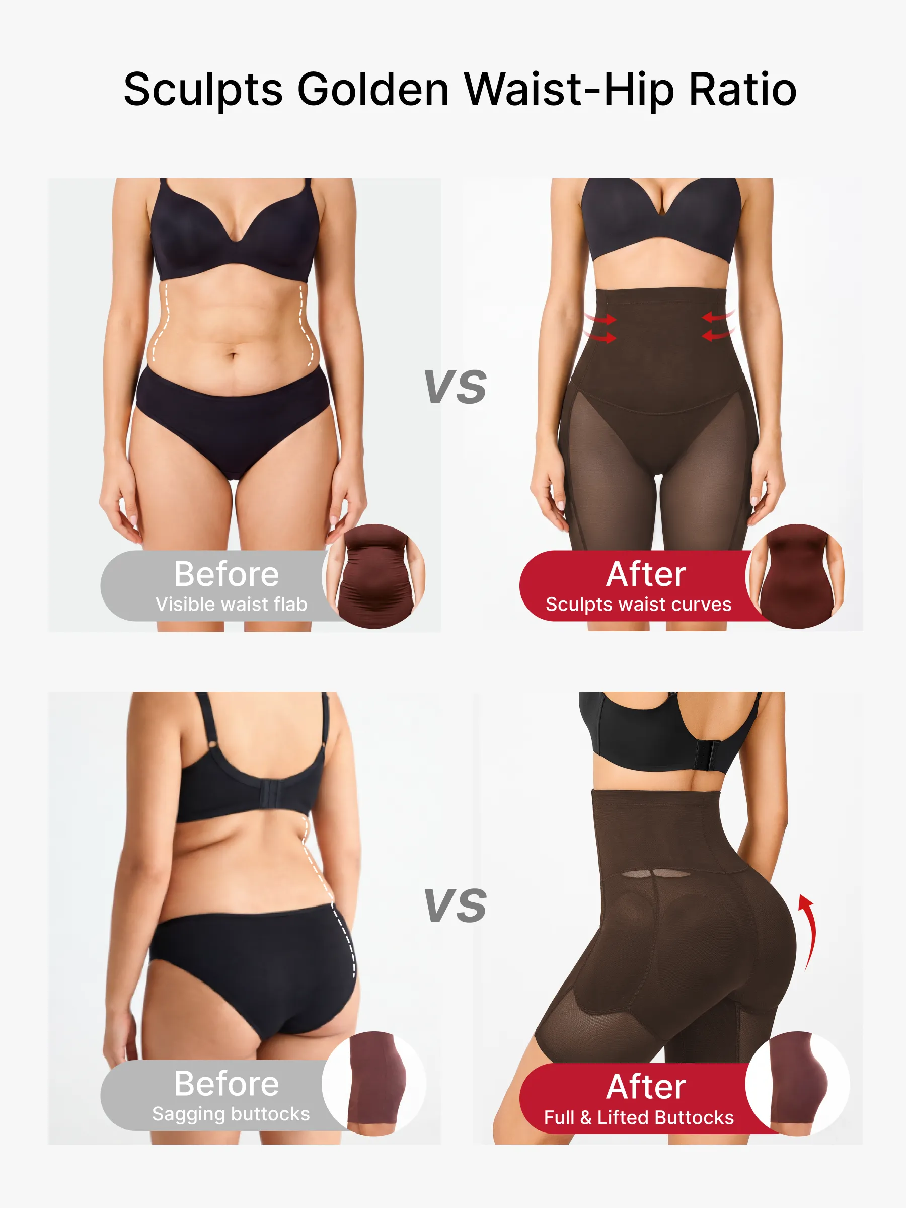 Women High Waist Padded Butt Lifting Shorts Thigh Shapewear 