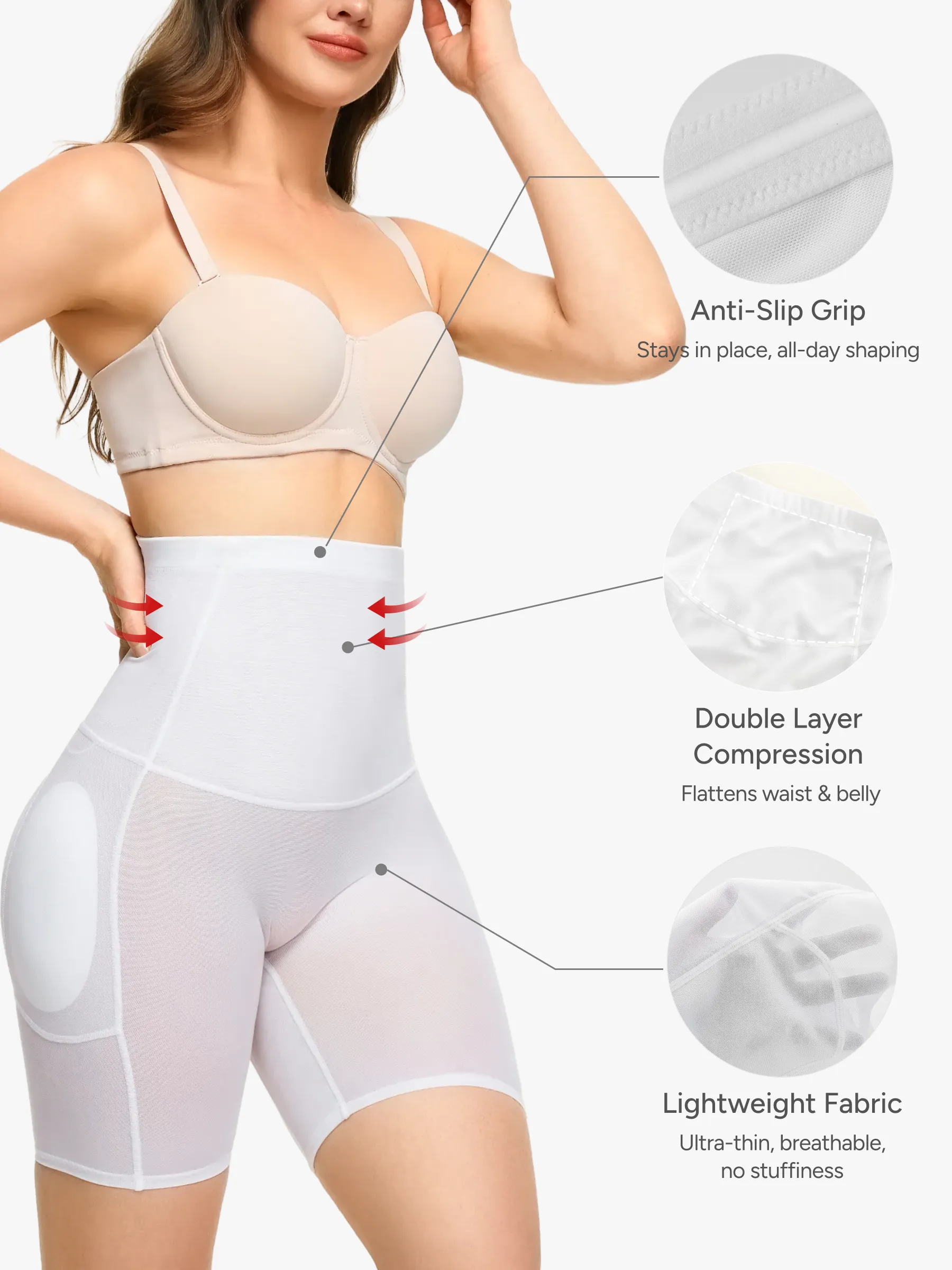 Women High Waist Padded Butt Lifting Shorts Thigh Shapewear 