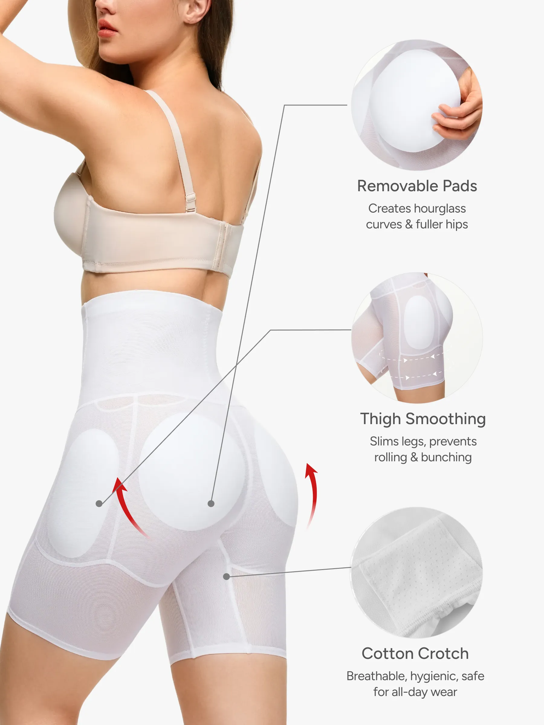 Women High Waist Padded Butt Lifting Shorts Thigh Shapewear 